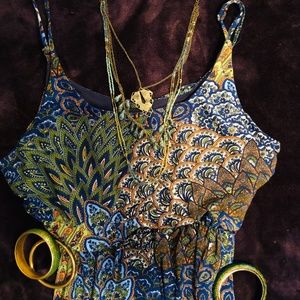 SOLD! Stretchy Peacock Boho Maxi Dress Size Large